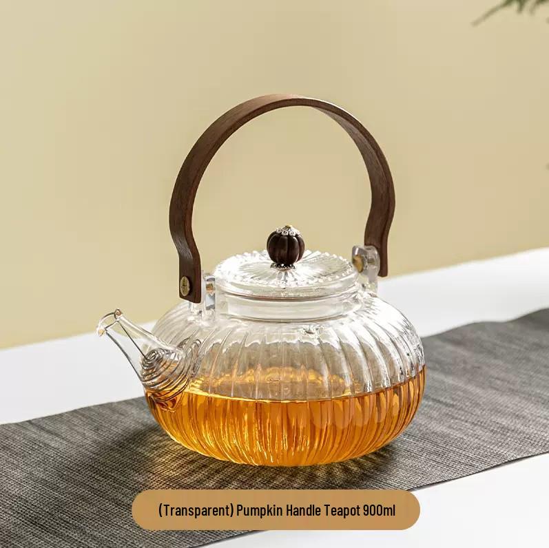 High-Temperature Resistant Pumpkin Glass Tea Set with Striped Design and Tea Infuser