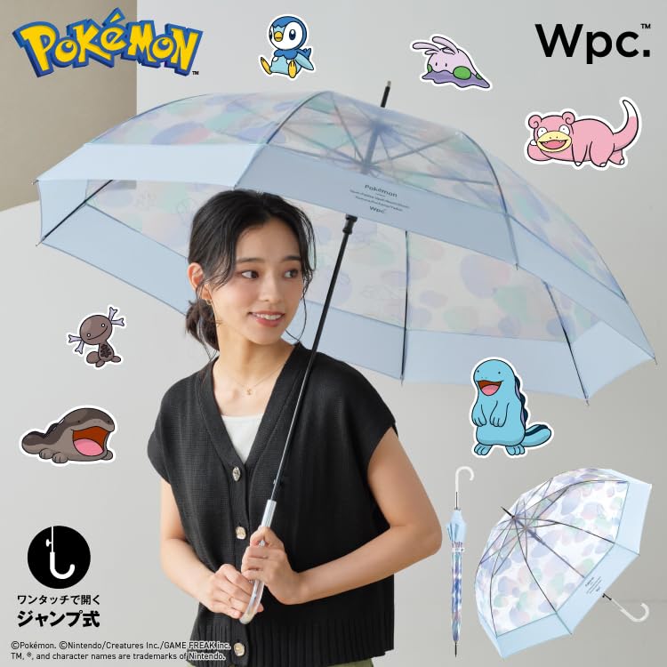 Rainy Day Adventure Blue Long 61cm Water and Numela and [2025] Wpc. Pokémon [Vinyl Umbrella] Umbrella, Ribs, Large, Jumping, Pokémon Slowpoke, Wooper,