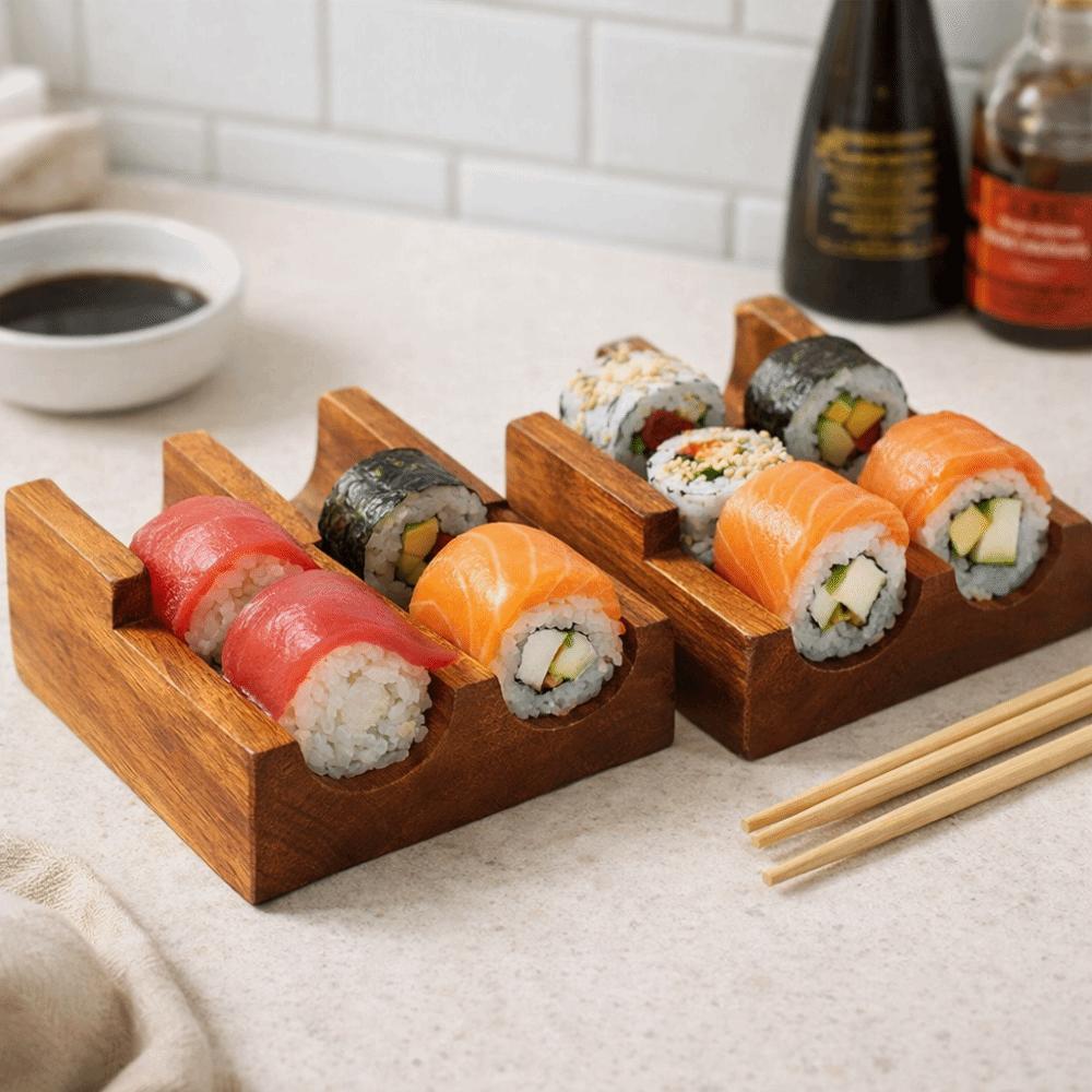 U-shaped Sushi Stand Thickened Urchin Holder Creative Sushi Wooden Tray  Food Display