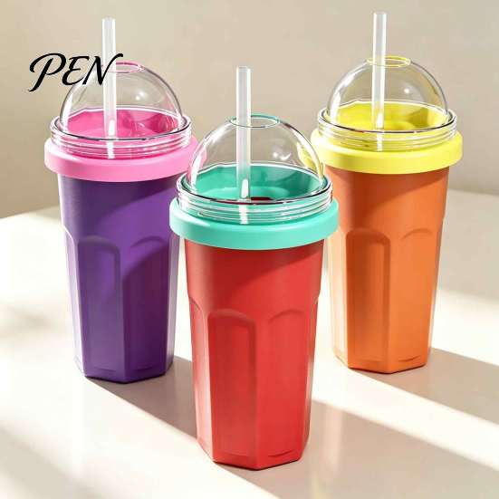 Soft Silicone Slushy Mug Homemade Slushie Cup, Freezer Squeeze Cup for Ice Drinks, Food Grade Cooling Drink Summer Smoothie Maker Juice Soda, Reusable
