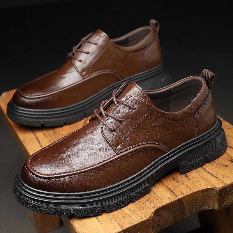Fashion Spring Autumn Leather Platform Loafers for Men Designer Soft-soled Casual Men Leather Shoes Male Black Business Men's Dress Shoe