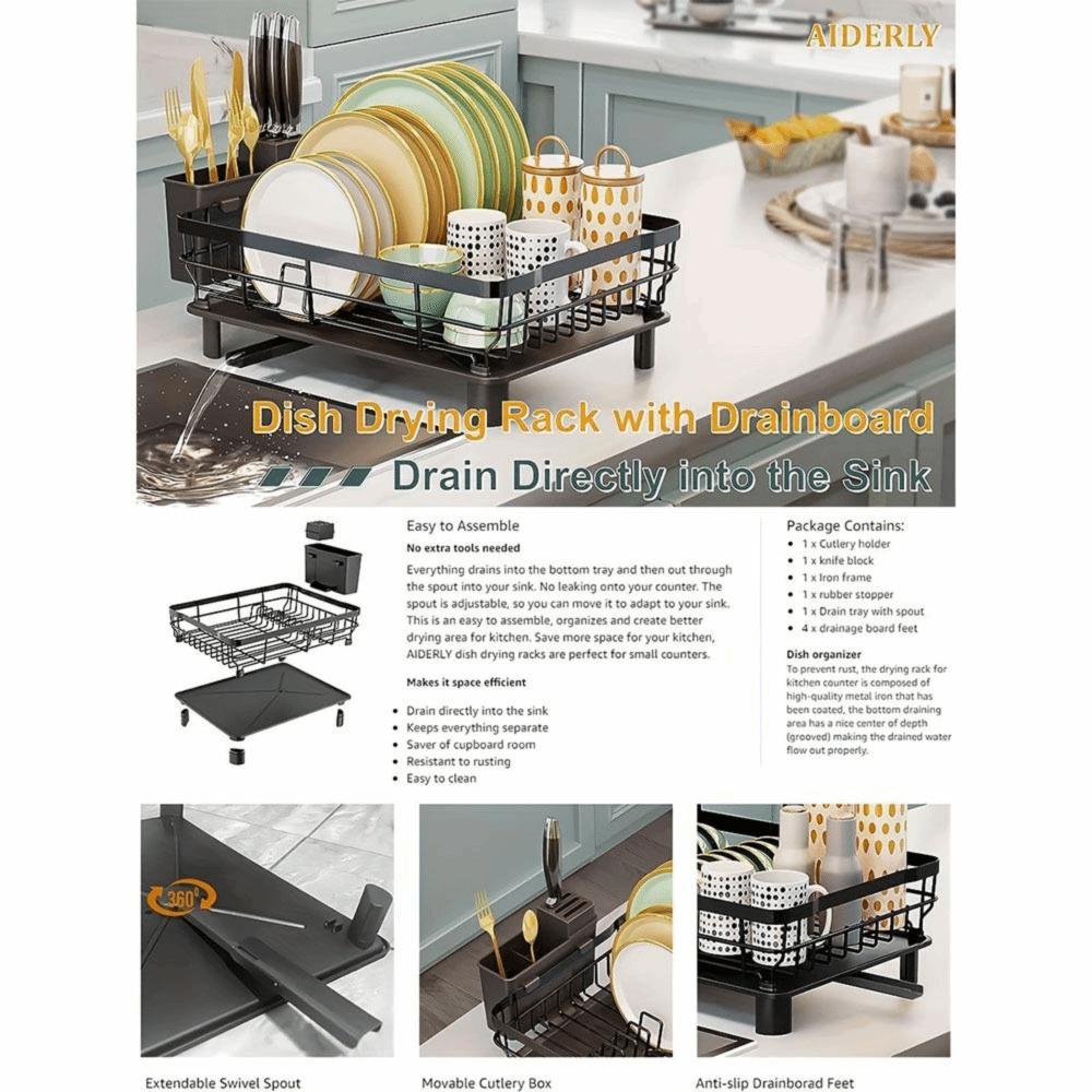 Extendable Dish Drying Rack Large Capacity Dish Drainer Kitchen Counter Organizer  Counter Sink