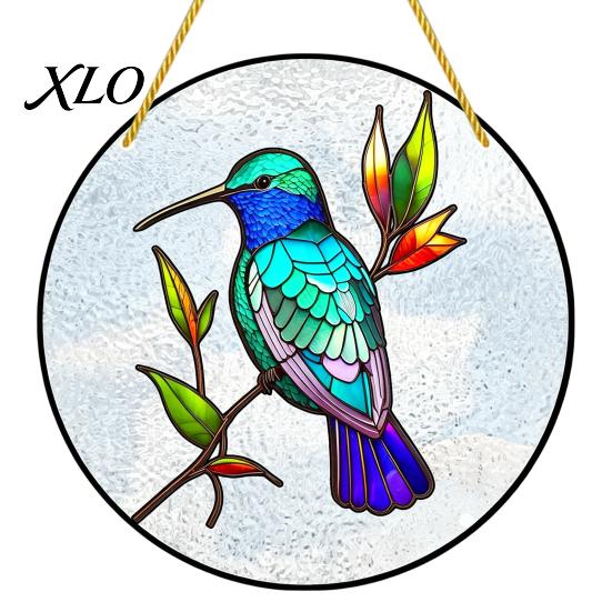 Colorful Garden Hanging Decoration Hummingbird Wall Decoration, Stained Acrylic Suncatcher for Window Bird Decor, Decorative Pendant with Rope