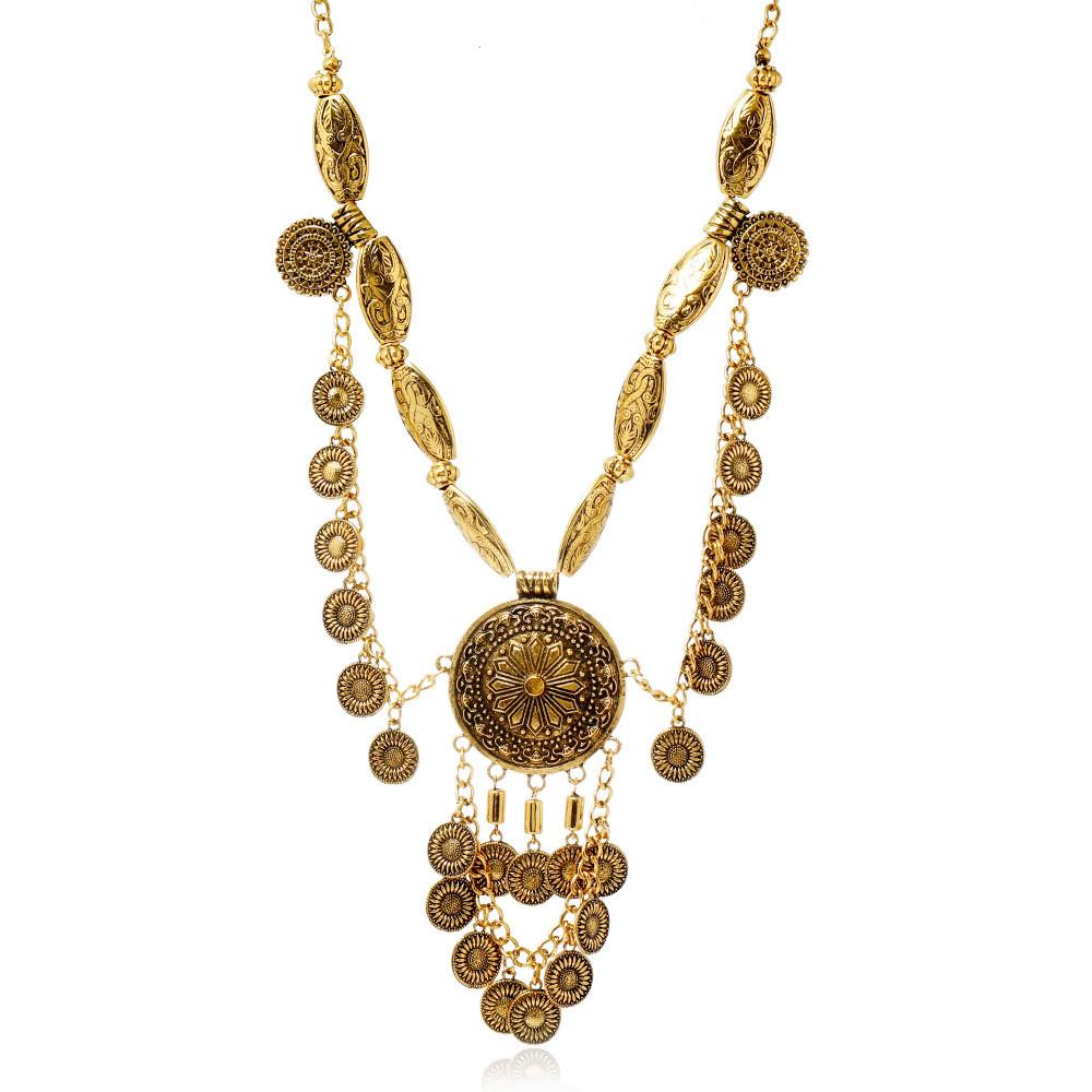 Alloy Ethnic Inspired Coin Necklace With Geometric Pendant For Festival Wear