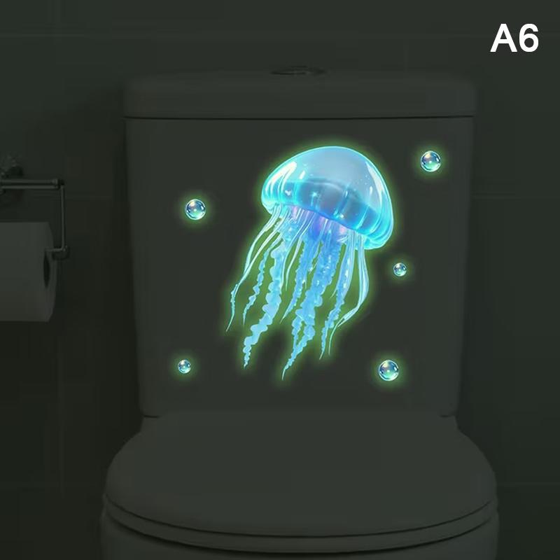 Glow-In-The-Dark Jellyfish Toilet Stickers Self-Adhesive Removable Luminous Decals Home Decor Stickers Car Stickers