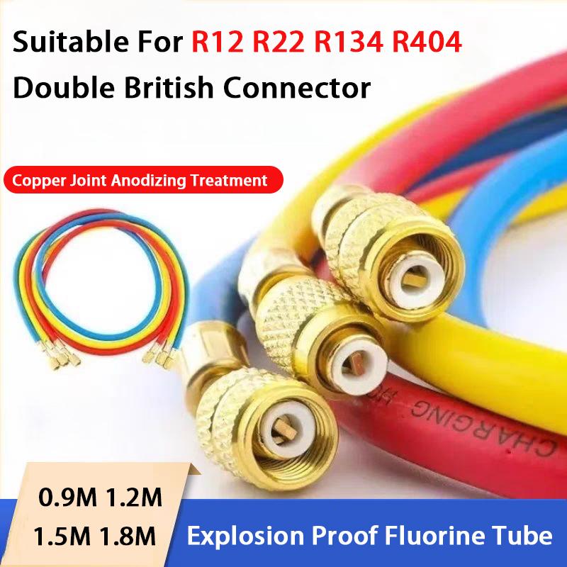 0.9M-1.8M A/C Charging Hose Tube Kit Hose Low Loss Fittings for R134A R12 R22 Refrigerant Air Conditioning Manifold Gauge 1/4" S