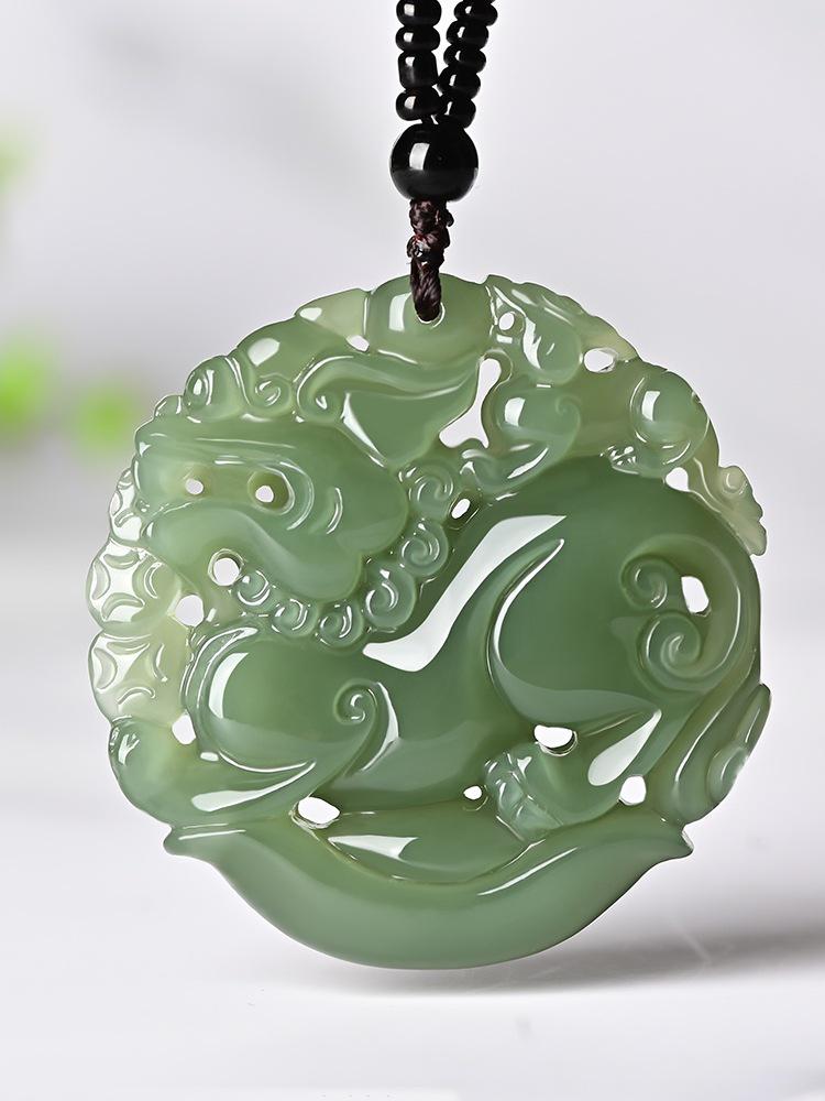 Unisex Clear Water Hetian Jade Pixiu Pendant, Double-Sided Carving with Certificate