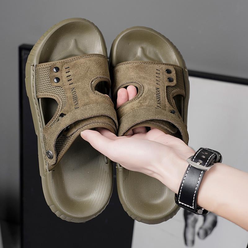 Men's sandals new leather platform dual-purpose slippers trendy versatile soft sole high elastic outer wear summer beach shoes men
