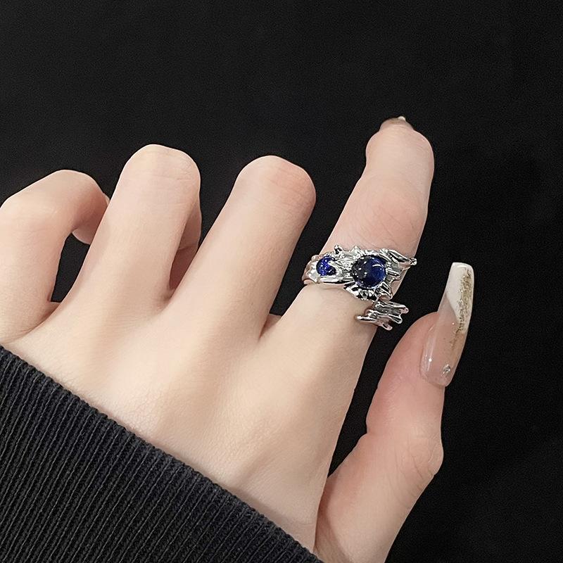 

Niche Design Personalized Blue Inlaid Zircon High-End Ring Cold Wind French Texture Open Ring Women Adjustable opening