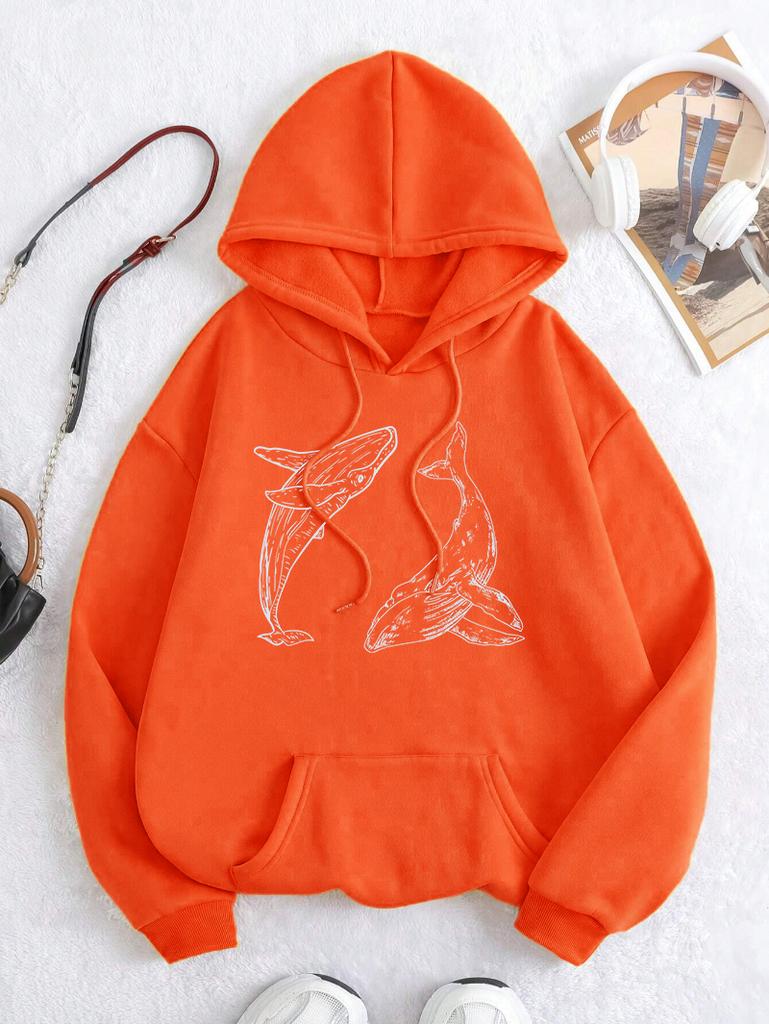 Creative Ocean Whale Printing Women Hoodie Loose Casual Hoody Autumn Multicolor Woman Streetwear All-Match Fleece Clothes