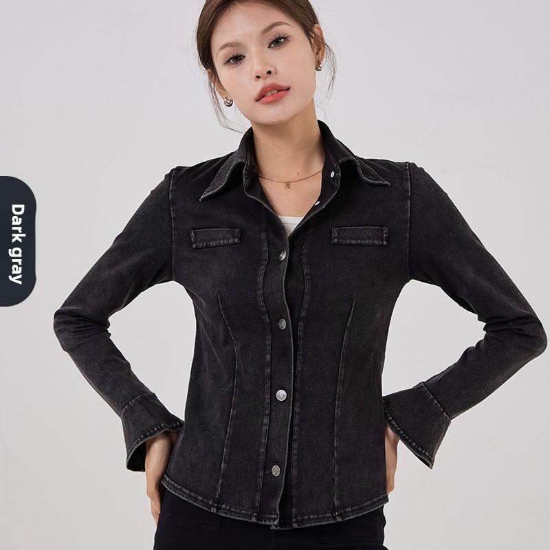 

Женская джинсовая рубашка с расклешенными рукавами для занятий йогой и фитнесом XL темно-серого