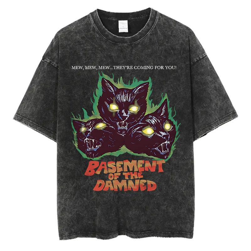 

Футболка с принтом кошки, винтажная, вываренная, уличная одежда Харадзюку, графическая футболка Y2K, летняя футболка с коротким рукавом, 100% хлопок 3XL