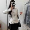 Korean Style Polka Dot Lace Long Sleeve T-Shirt with Ruffled Hem for Women