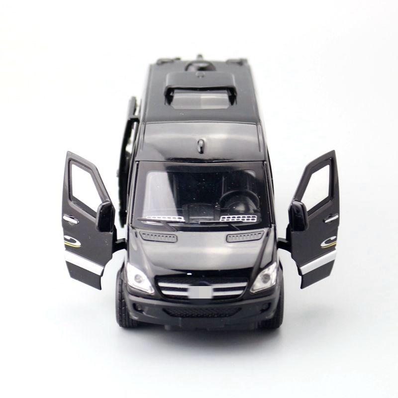 1:32 Mercedes-Benz Sprinter MPV Van Toy Car Diecast Vehicle Model Pull Back Sound Light Doors Openable Collection Gift For Kid