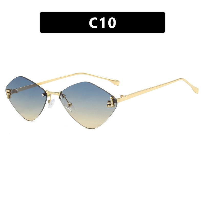 Frameless rhombus sunglasses letter F women's high-end elegant sunglasses European and American fashion sunglasses sun protection
