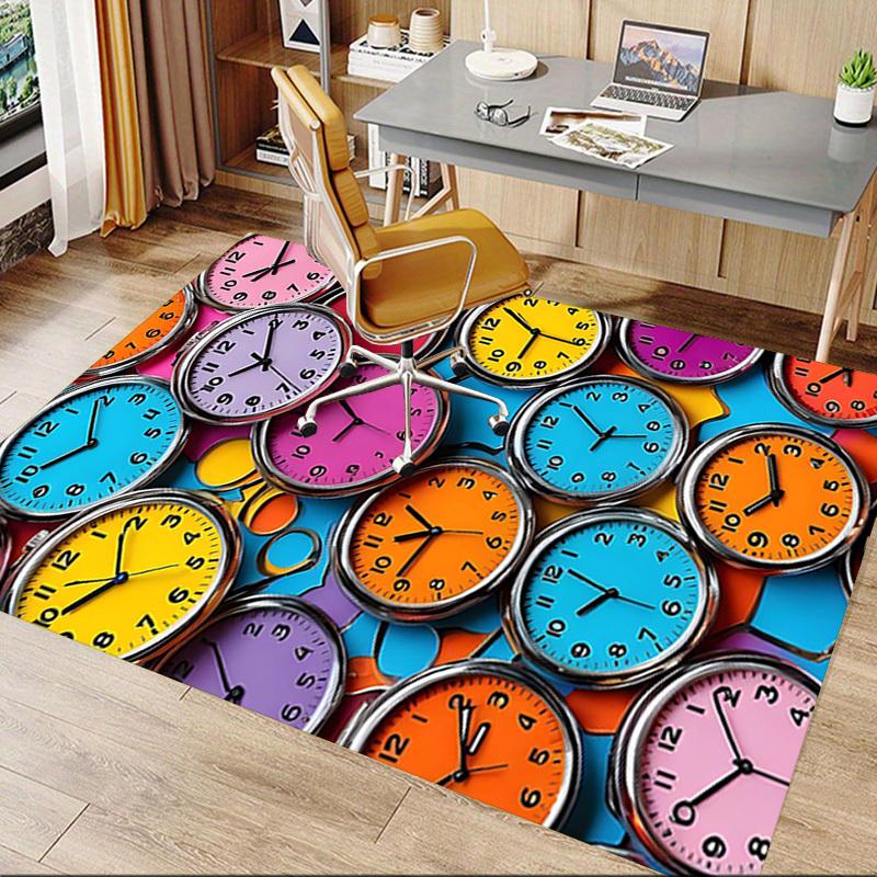 1PC clocks colorful Extra Large Non Slip Floor carpet, Office, family, Studio Large Area Rug Indoor Rugs, Bold Statement Piece