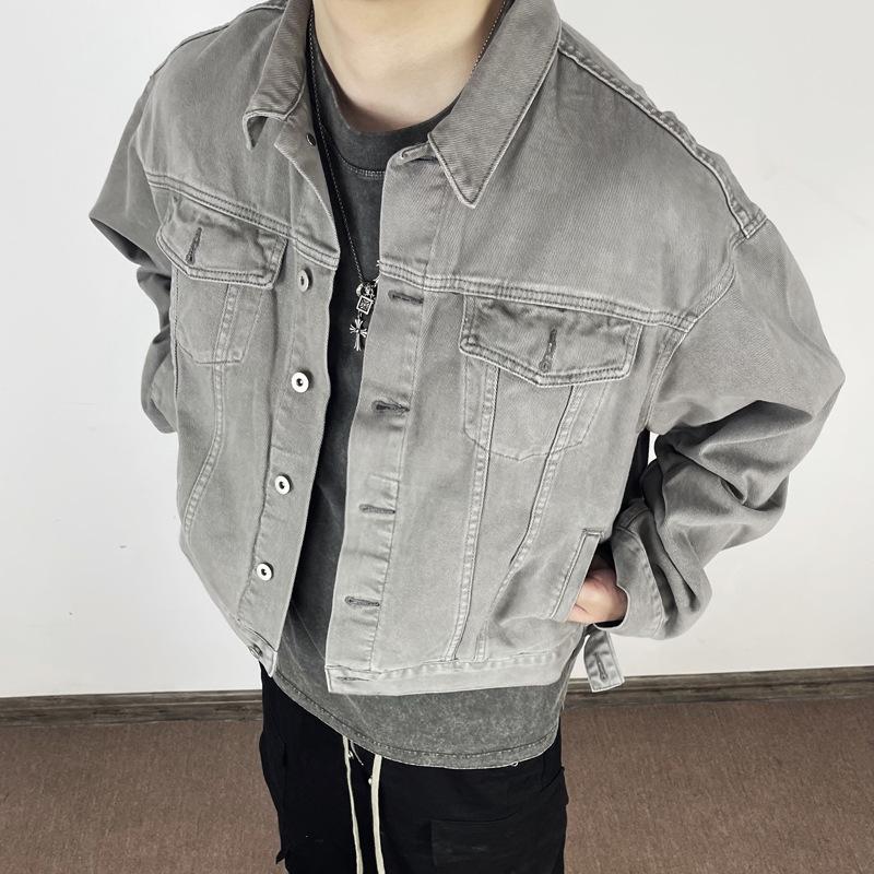 

Кениджима Серая Джинсовая Куртка Бокси - Американский Стиль Vujade, Корейский Дизайн 2XL