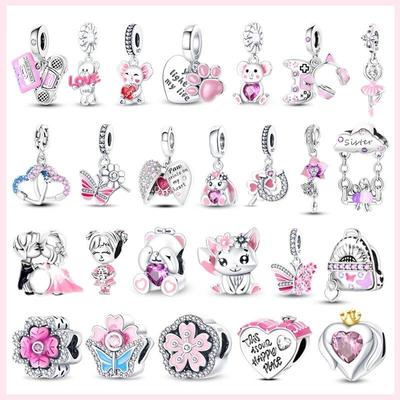 100% 925 Sterling Silver Bear Animals Butterfly Flower Love Heart Pink Charms FitNew Original Bracelet Diy Jewelry Making