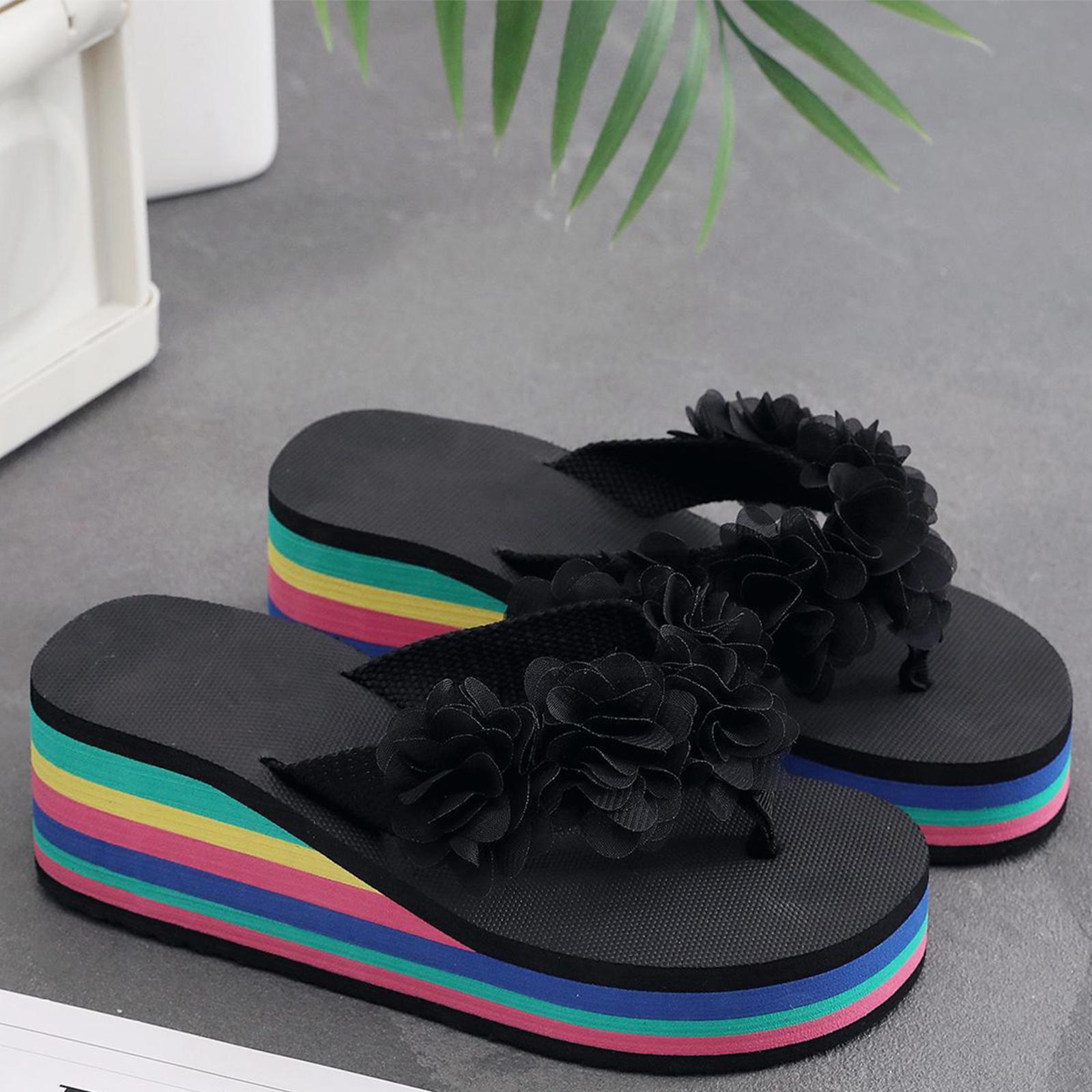 

Women s casual and versatile thick sole clip candy flower flip flops 36 чёрный