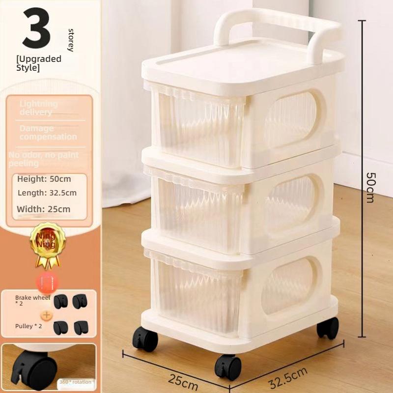 Multi-Layer Transparent Trolley Storage Shelf Trolley Organizer Drawer-Type Rolling Storage Mobile Cosmetics Snack Storage Rack