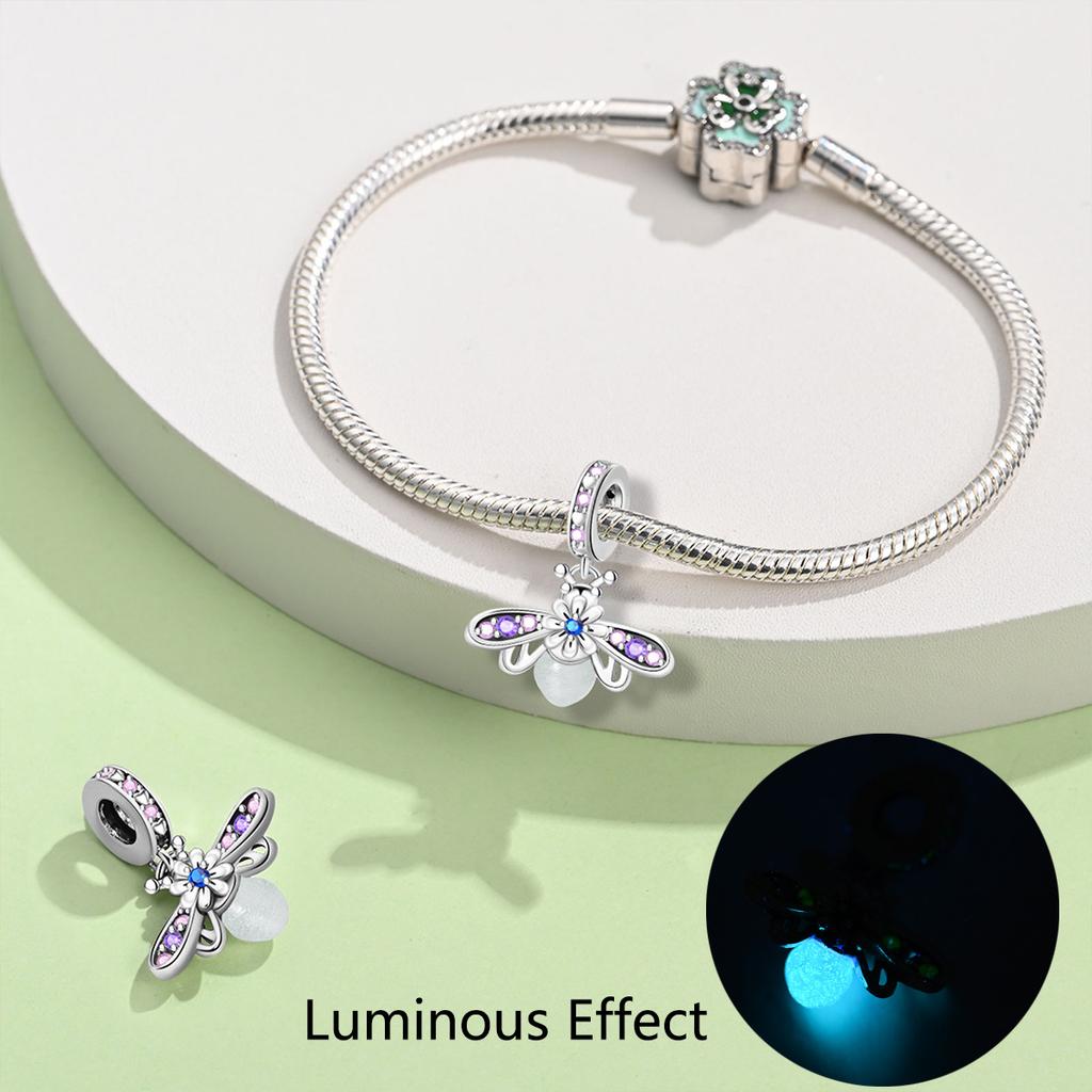 S925 Silver Glow In The Dark Firefly Pendant DIY Craft Jewelry Making Supplies For Bracelet Necklace Beading
