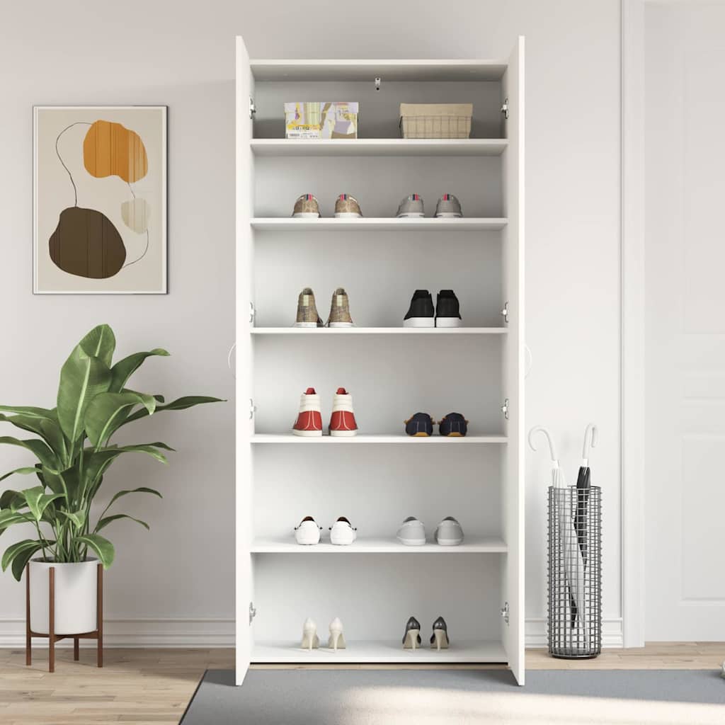 Shoe Cabinet with Shelf White 80 X 35.5 X 180 Cm Particleboard