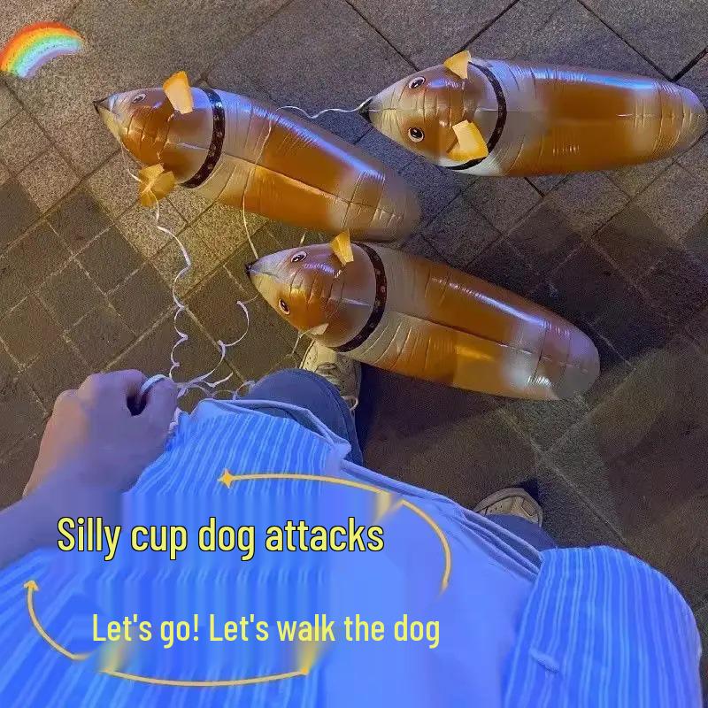 Corgi and Dalmatian Cartoon Walking Balloons - Fun Leash Aluminum Foil Balloon for Kids