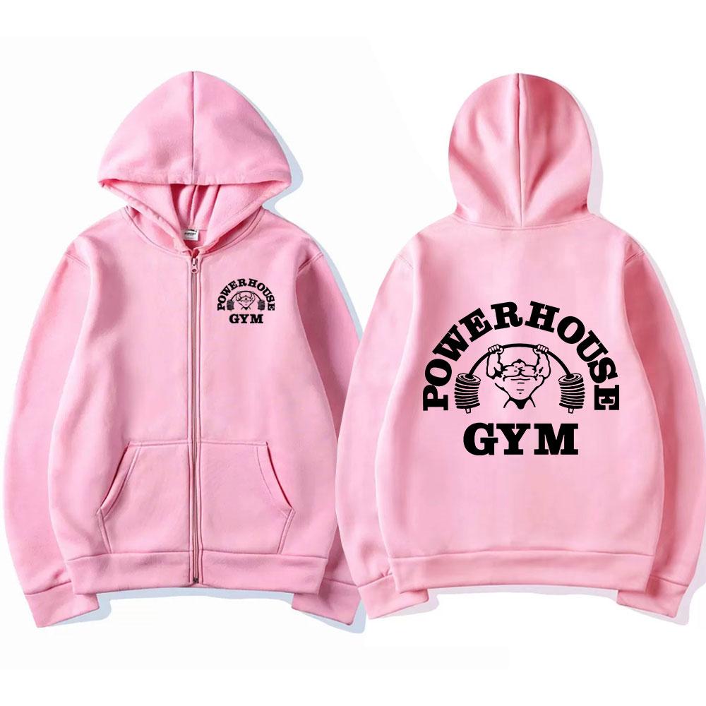Powerhouse Men And Women Gym Zipper Hoodie Oversized Jacket  Gothic Coats Zip Up Geek Fitness Classic Simple Hoodies