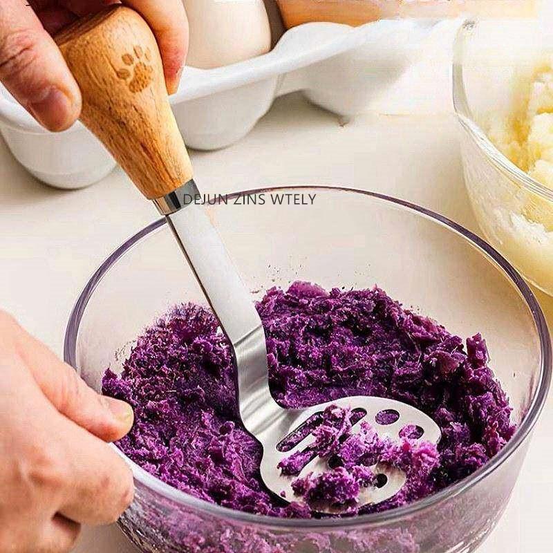 Solid Wood Handle Stainless Steel Soup Spoon Household Potato Puree Tool Kitchen Accessory Potato Presser