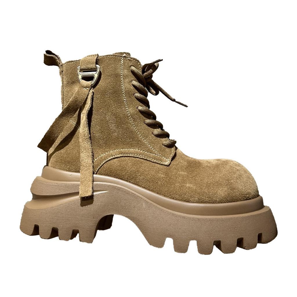 Retro Plateau-Martin-Stiefel mit Absatz für Damen Herbst 2025 neue modische Maillard-Schlankstiefel Schnürstiefel Rhabarberstiefel