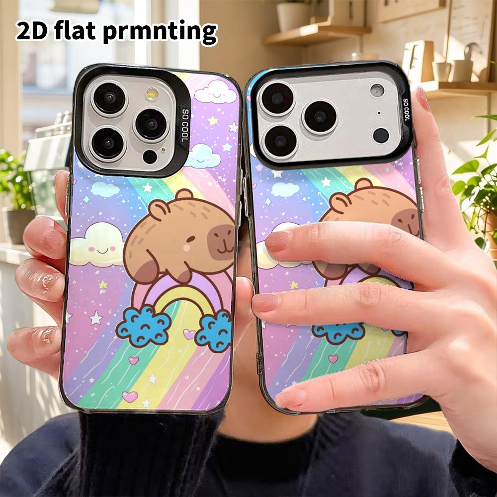 Phone Case: 2D Flat, Suitable for iPhone 18 17 16 15 14 13Pro In Color Silver Protective Case, Couple Style, Rainbow Starry Sky Capybara, Christmas an