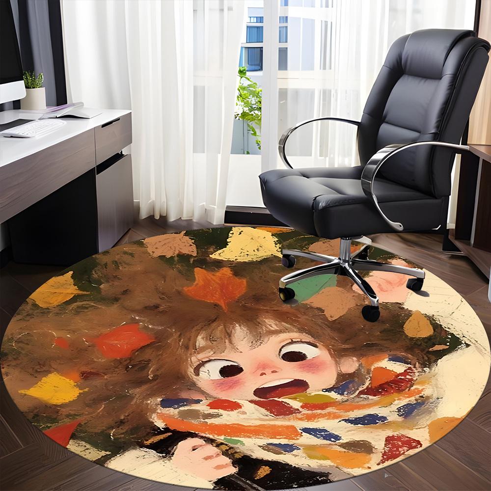 1PC Character Autumn Leaves Office Round Area Rug, Mat Suitable ForOffice, Under Office Chairs Bedroom Living Room Home Decor, Room Deco