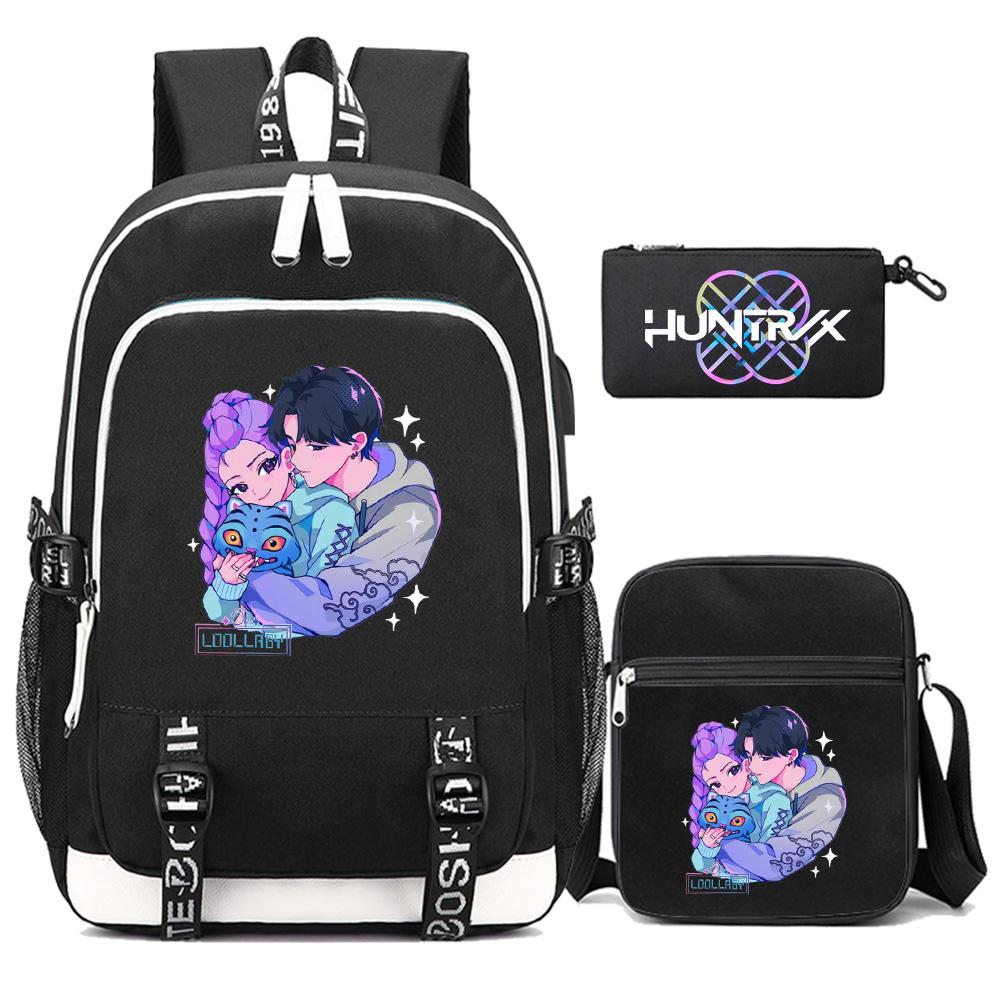 3Pcs/set New Anime Kpop Printed Backpack with Shoulder Bag Pencil Case for Teenager Girl Boy Bookbag Large Capacity Waterproof Travel Bag Kid Gift