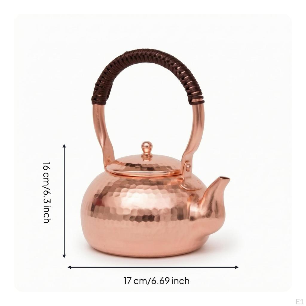 Hammered Copper Kettle Polished Teapot Compact with Wrapped Handle