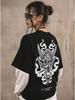 Oversized T-Shirt with Japanese Demon Print