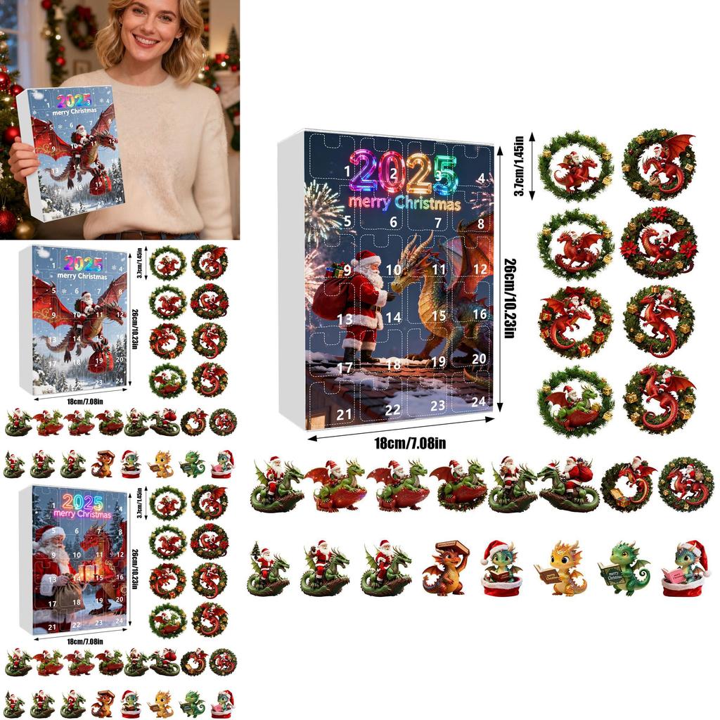 Christmas Countdown Advent Calendar With Santa Claus Dragon Acrylic Ornaments For Holiday Decor