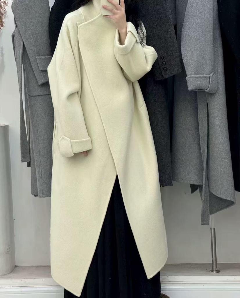 Dai Pai 2025 Doppelseitiger Wollmantel: Extra Lang, Großer Reverskragen, Stehkragen, Mit Gürtel, Koreanischer Stil