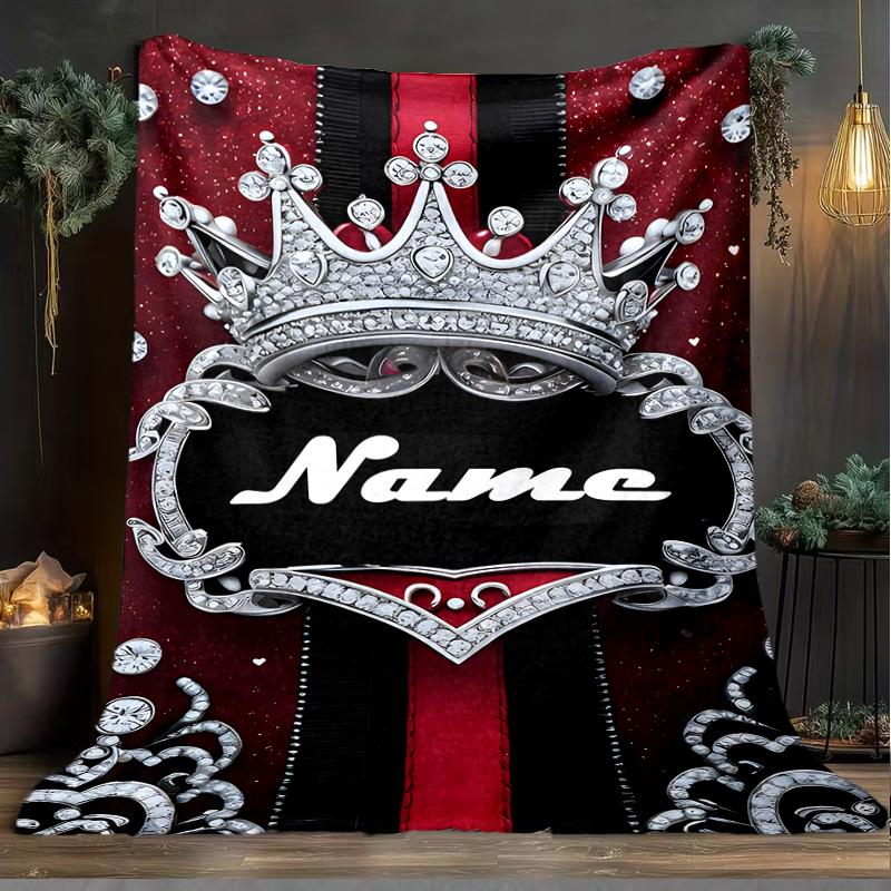 1PC Custom Name Royal Crown outdooor Flannel blankets Throw Blanket All-Season Throw Gift Bedspread for Couch, Bed, Camping Holiday Birthda