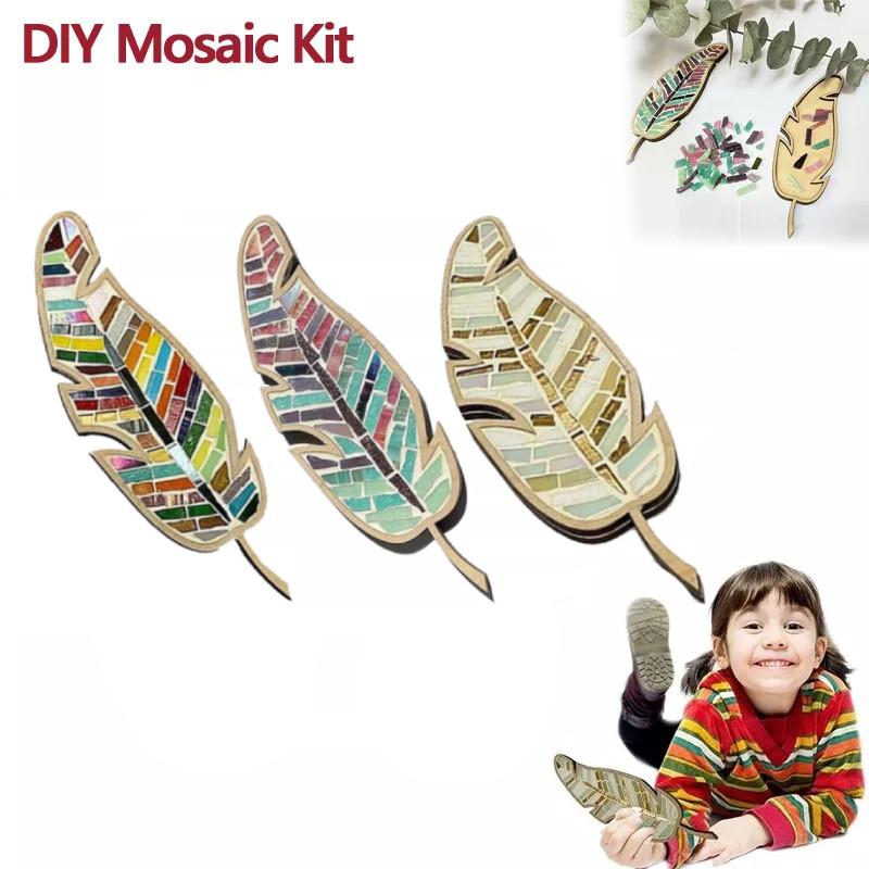 Stained Feather Bright Glass Craft Mosaic Kit Diy Ornaments For Adult Kids Gift