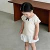 Korean Style Summer 2025 Lace Trim T-shirt & Bloomers Set for Toddlers
