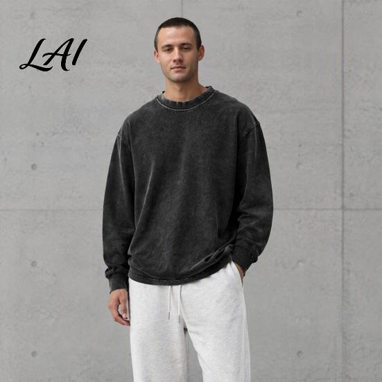 Vintage Washed Crewneck Tops Pullover Tops Relaxed Fit Distressed Raglan Sweatshirt Crew Soft Brushed Fabric Apparel Neck Long Sleeve Shirt