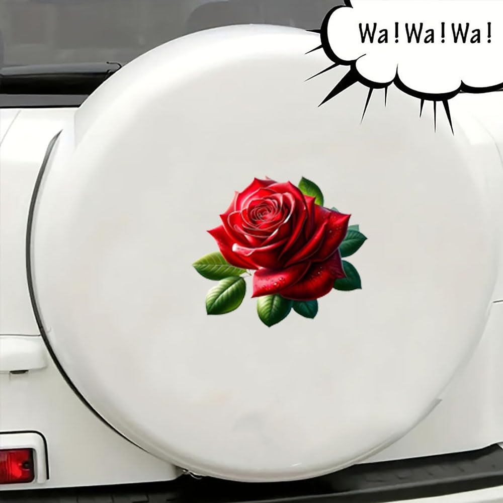 2 Realistic Red Rose Pack Vinyl Decal Stickers, Covered with Waterproof Poly Beer for Cars, Laptops and Smooth Surfaces