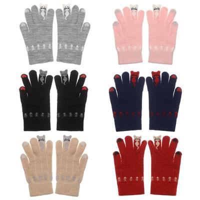 Warm Women Men Cartoon Cats Soft Cute Touch Screen Mittens Thicken Warm Full Finger Knitted Gloves