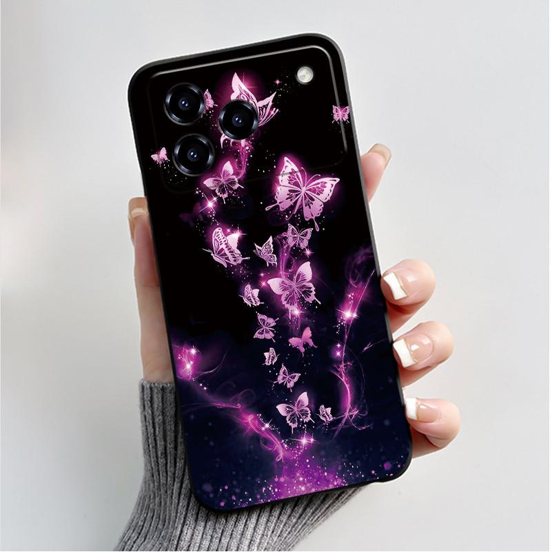 Printing Pattern Case For ZTE Blade A76 4G Z2474 Soft Silicone Black Shell Cover Cute Flower Cartoon Casing