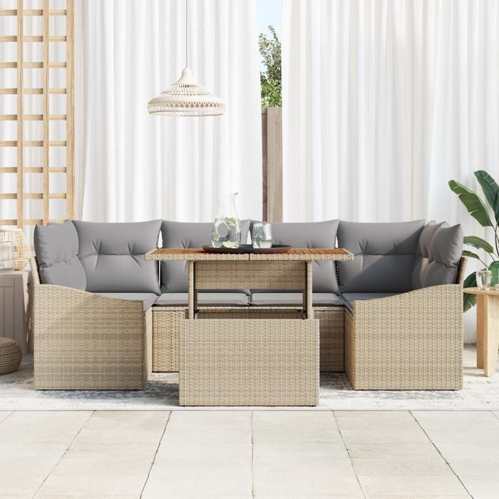 VidaXL Ensemble de canapé de jardin 7 pièces avec coussins beige poly rattan 3358527
