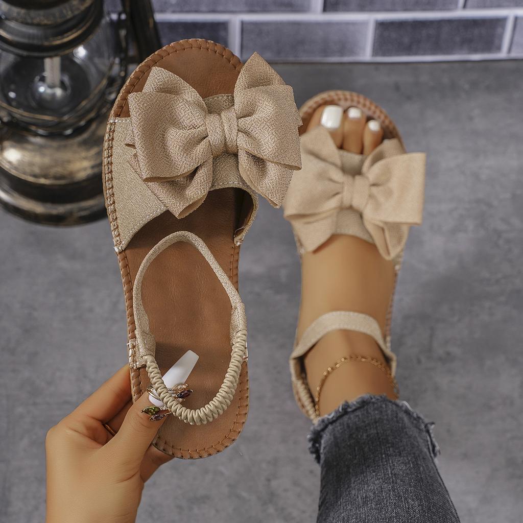 Fashion Women Sandals 2025 New Summer Fashion Beach Casual Slippers Outdoor Bow Tie Flat Shoes Home Lightweight Sandals Slides Women