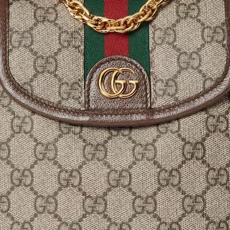 Gucci Ophidia Double G Logo Adjustable Shoulder Strap GG Supreme Canvas Mini Backpack Women Backpack Ebony Beige 795221-96IWG-8745