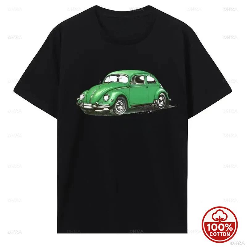 Retro Art Deco Antique Roadster Classic Vintage Car Hand Drawn Graphic Short Sleeve Unisex Soft Cotton Loose Summer Sport TShirt