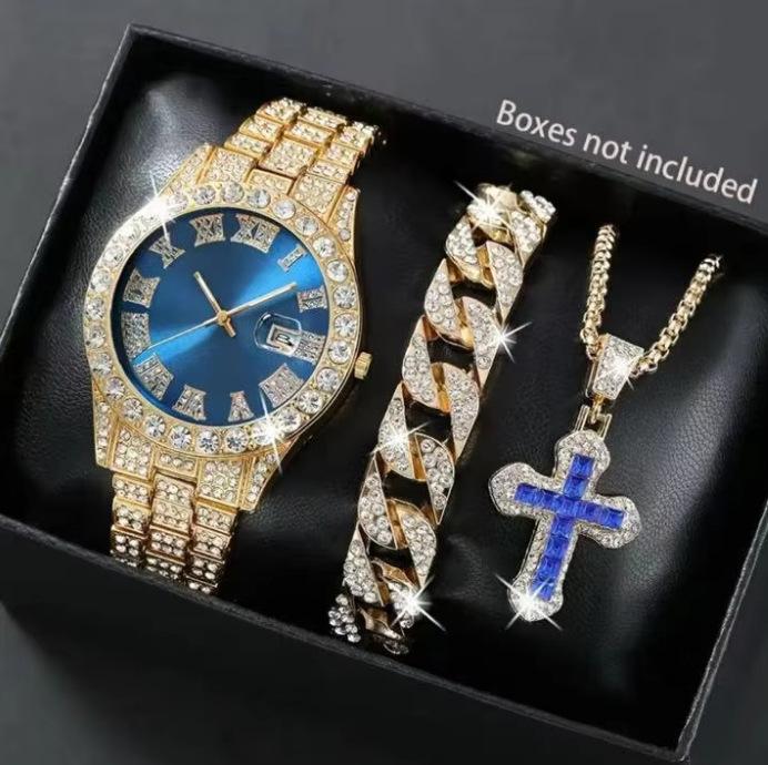 Color Diamond Hip Hop Roman Large Dial Gypsy Luxury Digital Calendar Diamond Inlaid Watch Personalized Steel Belt Watch