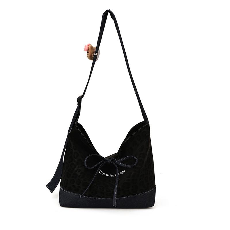 

Retro Leopard Patchwork Denim Tote - Large Capacity Crossbody & Casual Shoulder Bag Without Hanging Ornament